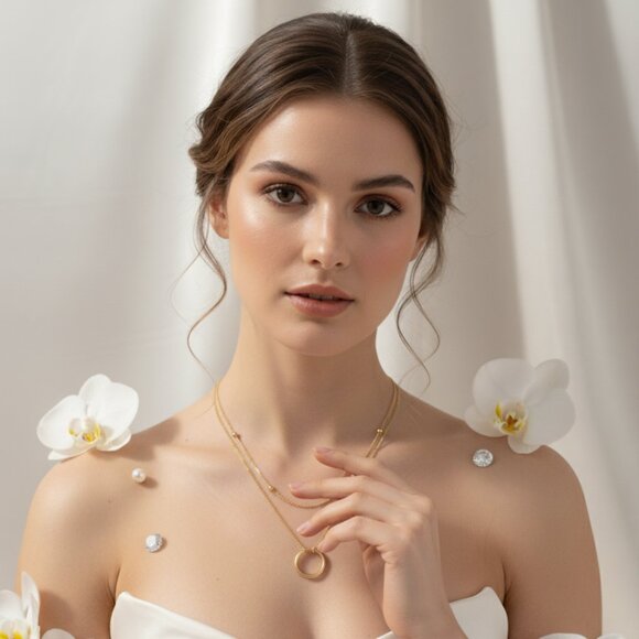 Minimalist Chic Layered Circle Pendant Necklace 18K Gold Plated Stainless - Picture 8 of 12